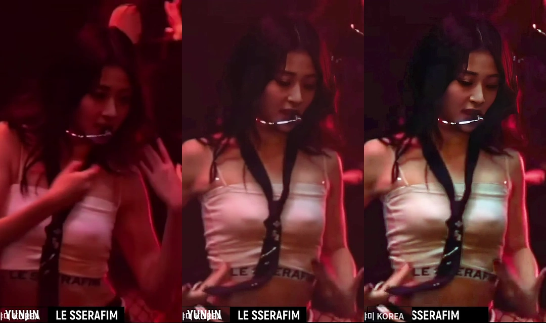 노브라 상태로 무대공연하는 르세라핌 허윤진