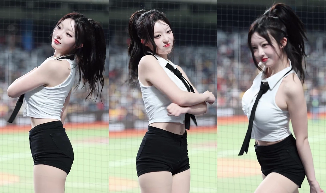 치어리어 권희원 민소매 가슴 주름 흰셔츠